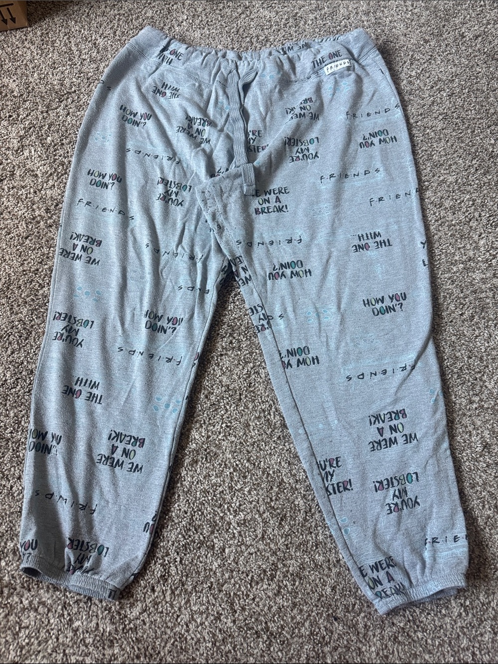 FRIENDS Light Gray Pajama Pants with Black Text Print